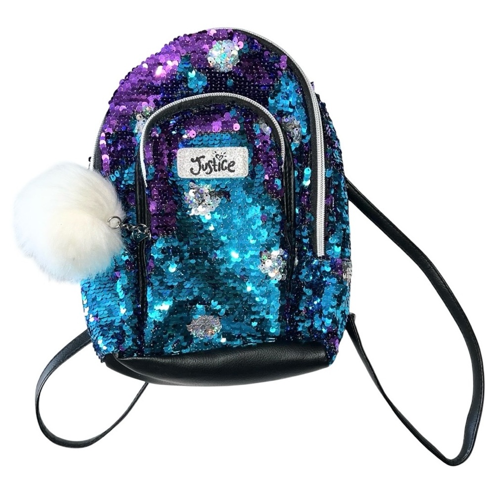 Justice Minister Backpack Girls Purple Teal Black Sparkle Sequence